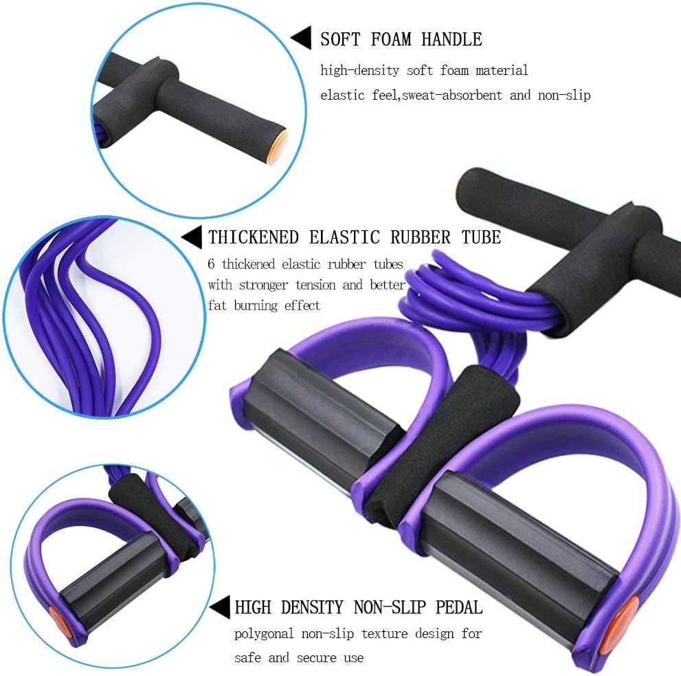 4-Tube Yoga Pedal Pull Reducer Resistance Band, Crossfit Exercise Fitness Tummy Body Building Equipment, for Abdomen/Waist/Arm/Leg Stretching...